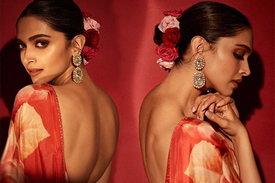 Dazzlerr - Deepika Padukone Stuns in a Floral Red Saree at Lokmat Most Stylish Awards 2019