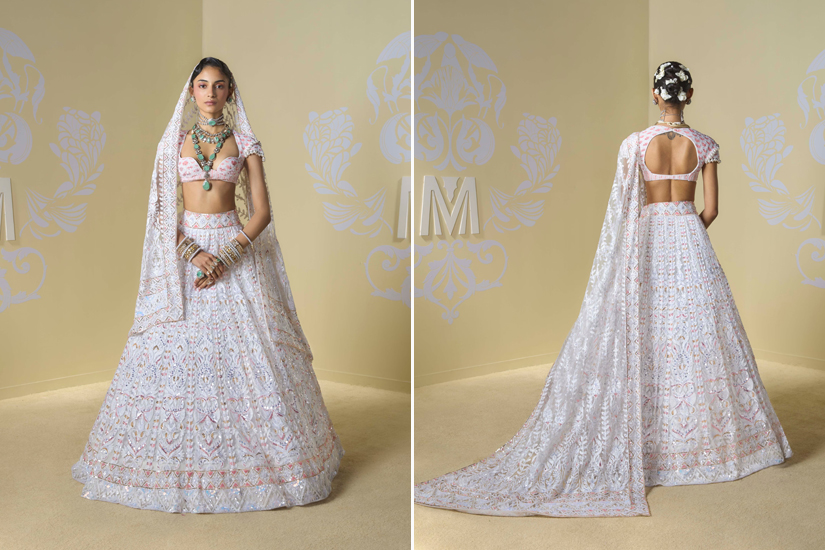Ivory Sequins Kashmiri Lehenga Set