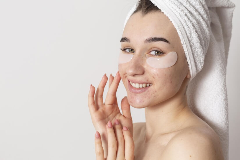 happy woman with eye patches