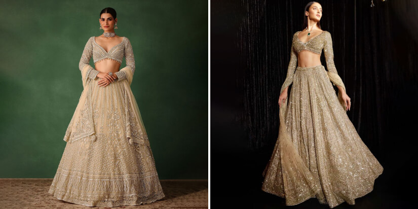 Champagne Beige Silk Lehenga_