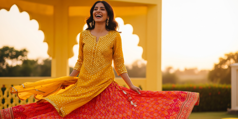 Kurti-with-a-Printed-Lehenga