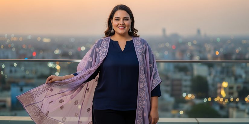 Kurti-with-a-Sheer-Cape