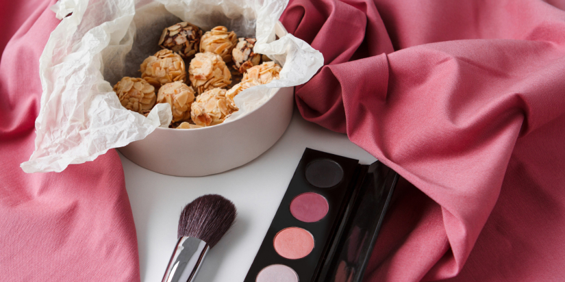 makeup and snacks