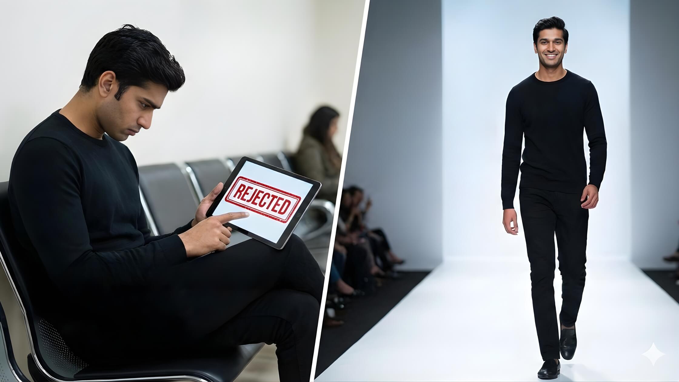 Indian Male Model facing casting challenges and rejection in the modeling industry
