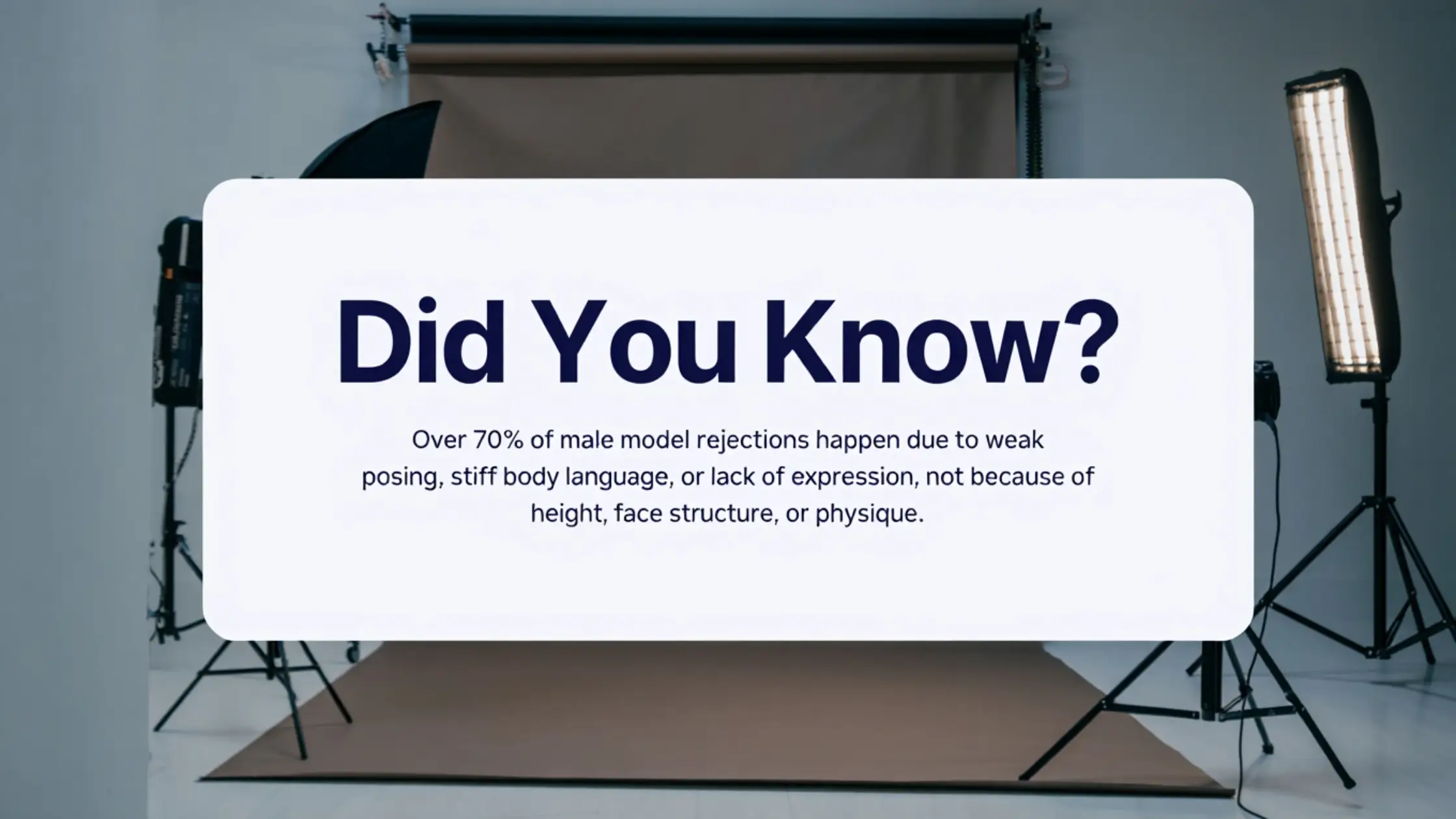 Male model portfolio posing statistics showing rejection reasons