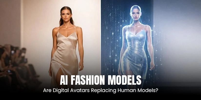 AI fashion models and human models on the runway